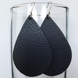 Navy Blue Teardrop Leather Earrings